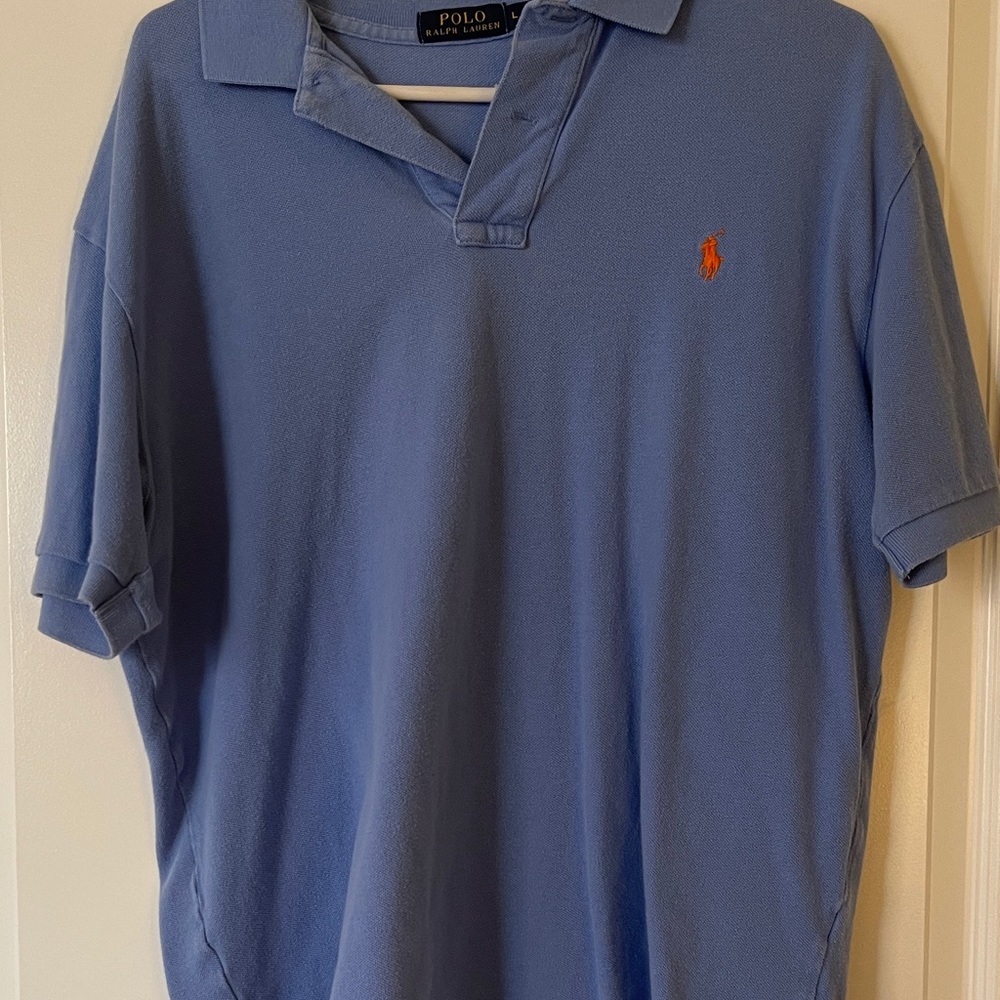 Polo by Ralph Lauren Men's Polo Shirt in Blue with Orange Logo